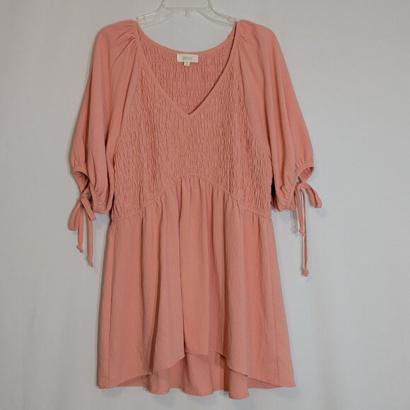 ODDY, Peach Short Sleeve Smocked Fit & Flare Tunic / Dress; Size 2XL - Picture 1 of 5